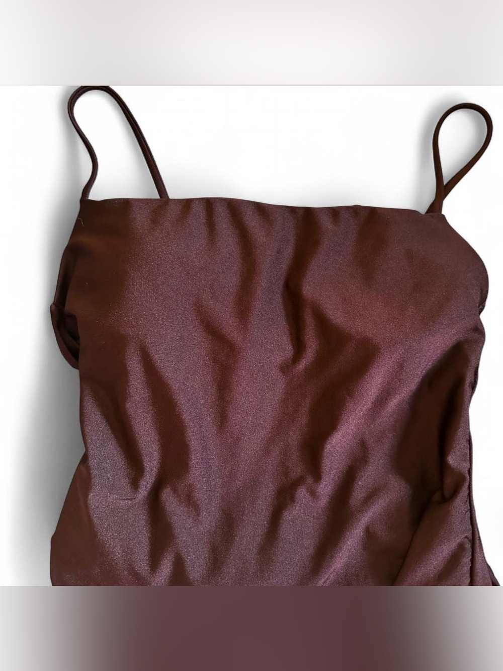 Satin Spaghetti one piece bathing suit in Deep Brown